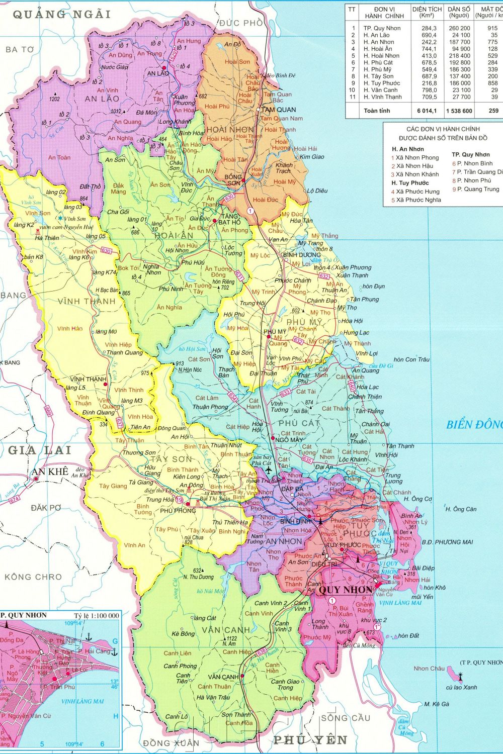 Bản đồ hành chính các xã, huyện, thành phố trên địa bàn tỉnh Bình Định