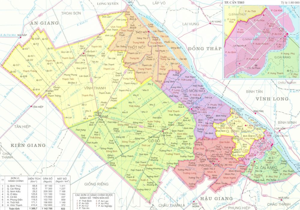 Bản đồ hành chính các Quận, huyện tại TP Cần Thơ