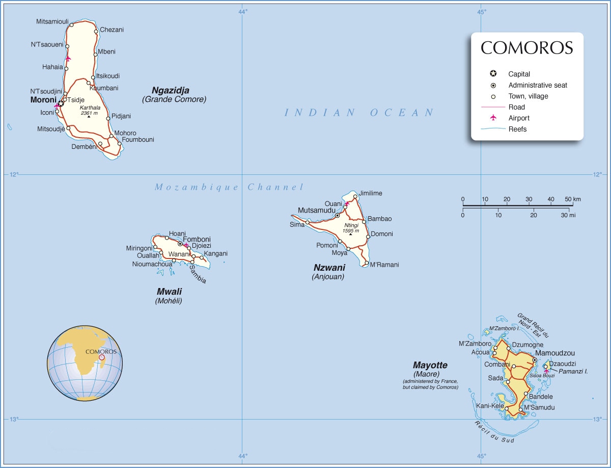 Bản đồ nước Comoros (Comoros Map) khổ lớn năm 2022