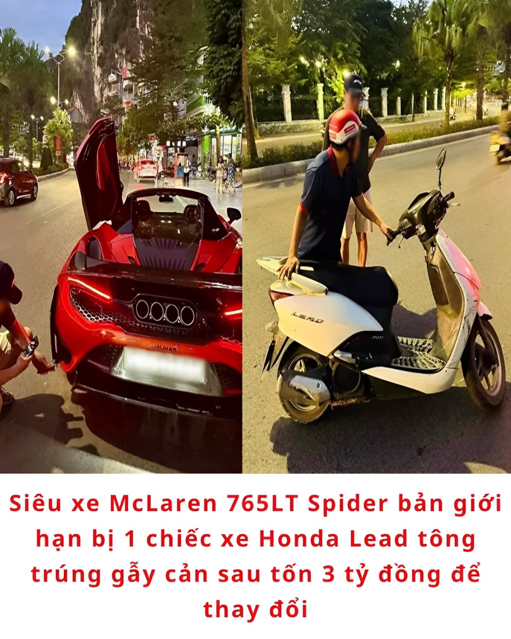 Honda Lead “húc” bể cản McLaren 765LT Spider thay mới gần 3 tỷ đồng