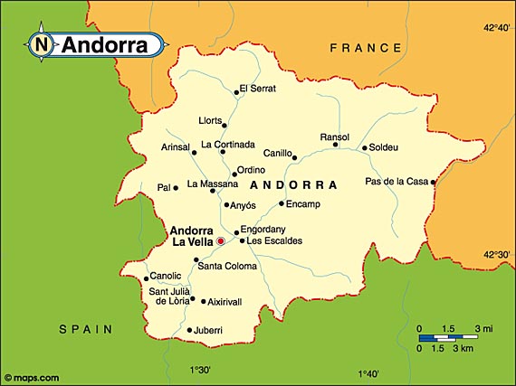 Bản đồ nước Andorra (Andorra Map) khổ lớn năm 2023