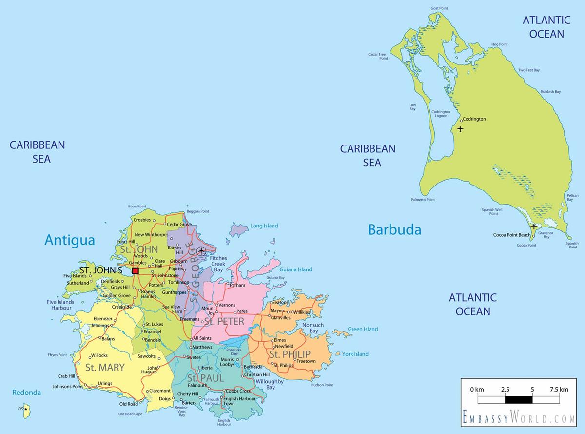 Bản đồ nước Antigua và Barbuda (Antigua and Barbuda Map) năm 2023