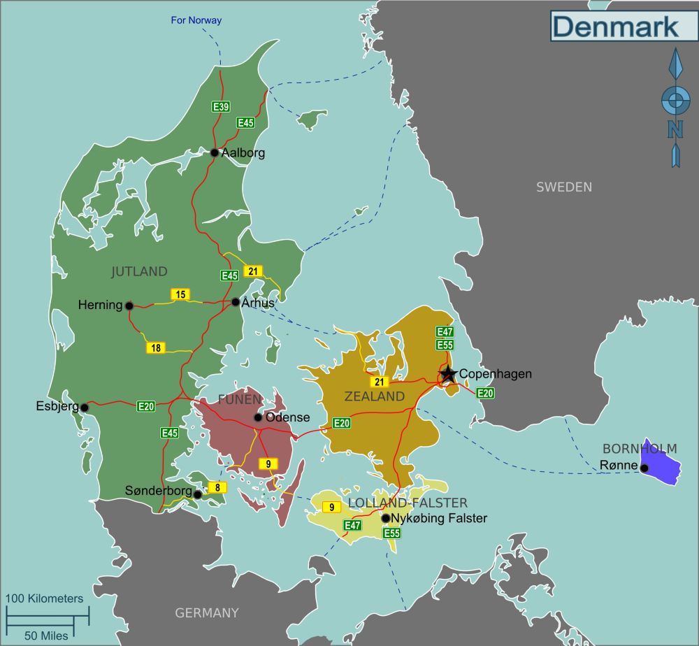 Bản đồ nước Đan Mạch (Denmark) & những điều thú vị