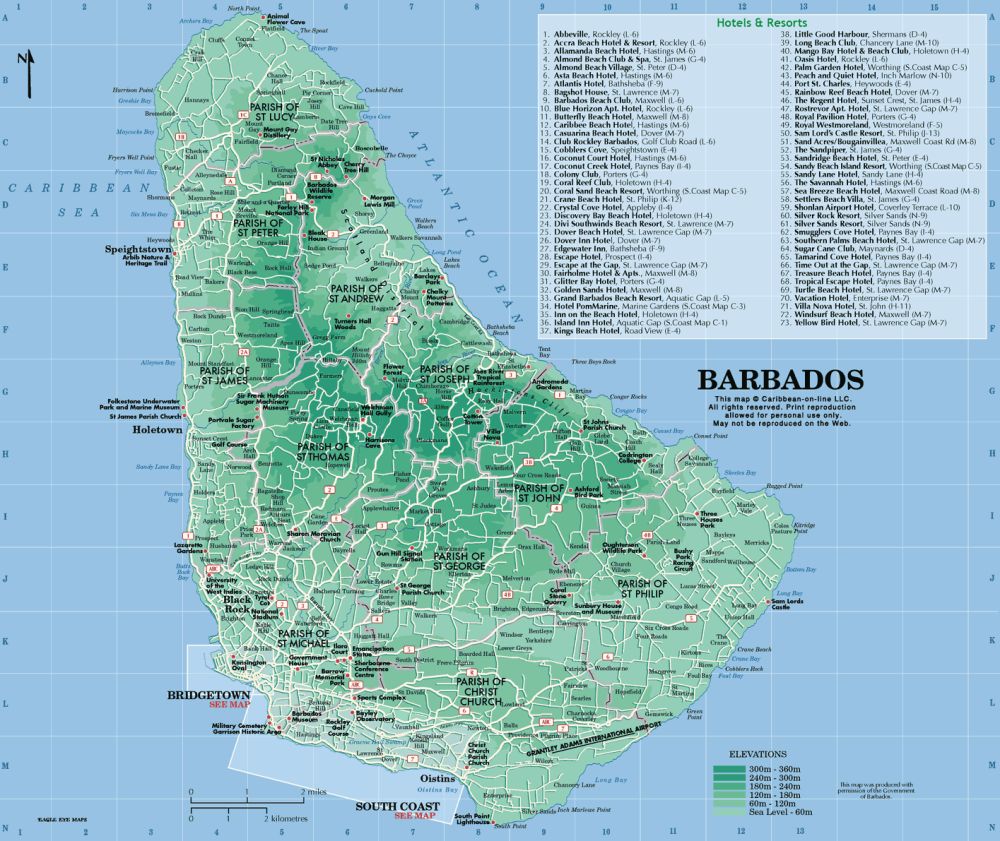 Bản đồ nước Barbados (Barbados Map) khổ lớn năm 2023