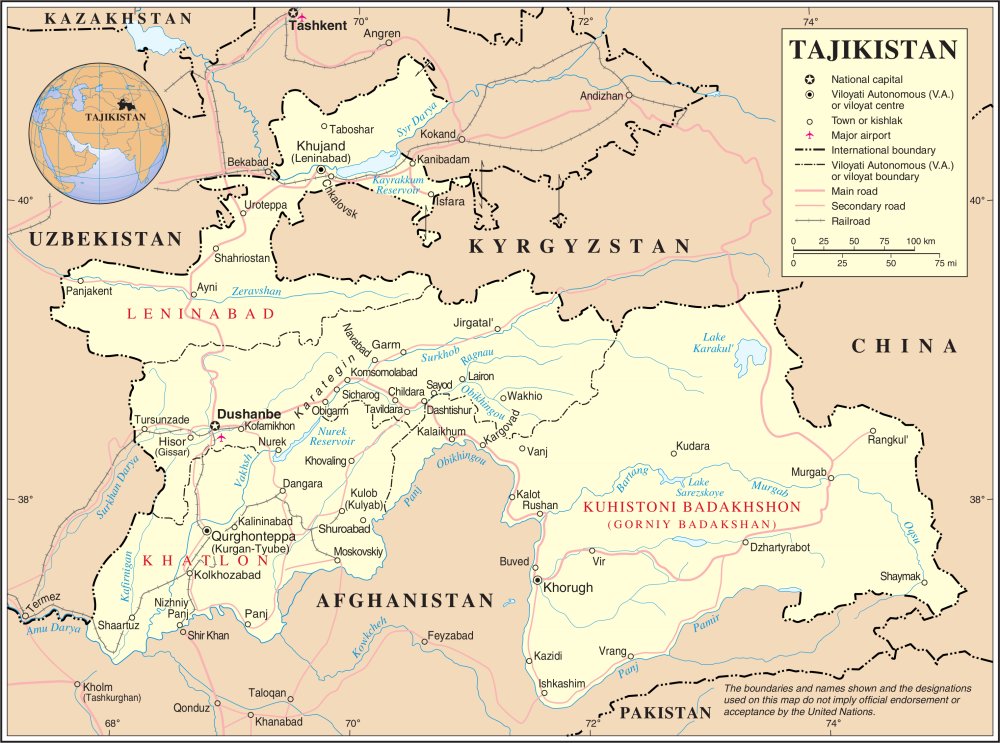 Bản đồ nước Tajikistan (Tajikistan Map) khổ lớn năm 2022
