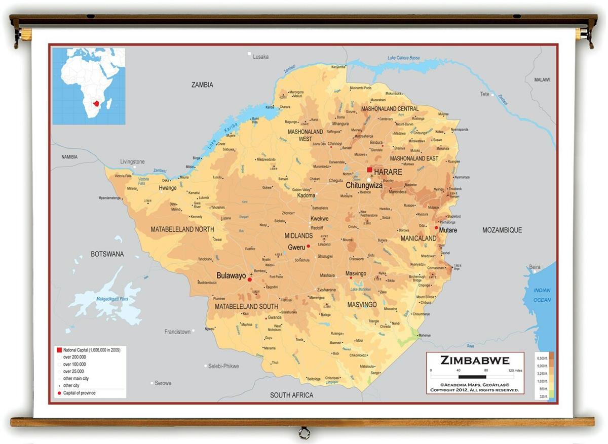 Bản đồ nước Zimbabwe (Zimbabwe Map) khổ lớn năm 2023