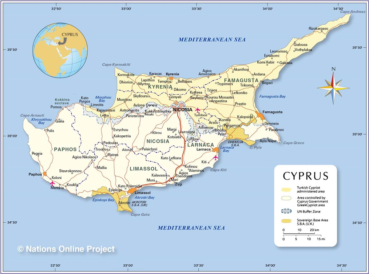 Bản đồ nước Síp (Cyprus Map) khổ lớn năm 2023