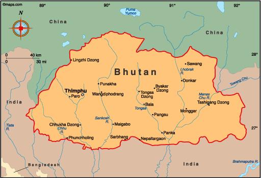 Bản đồ nước Bhutan (Bhutan Map) khổ lớn năm 2023