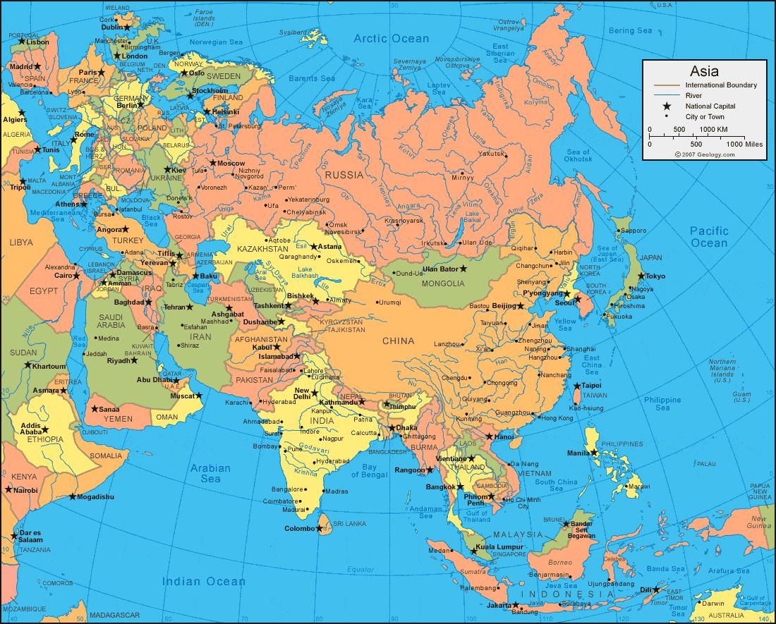 Bản đồ Châu Á (Asian Map) khổ lớn phóng to năm 2022