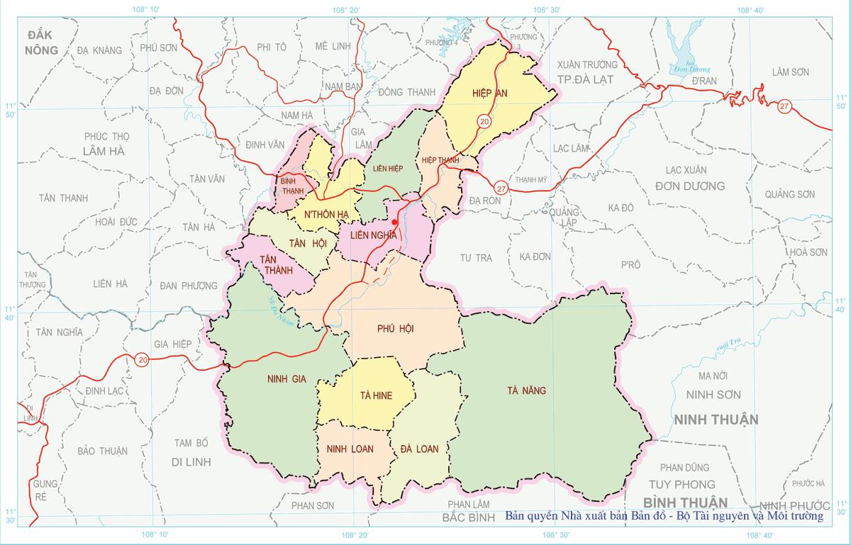 Bản đồ huyện Đức Trọng khổ lớn phóng to chi tiết