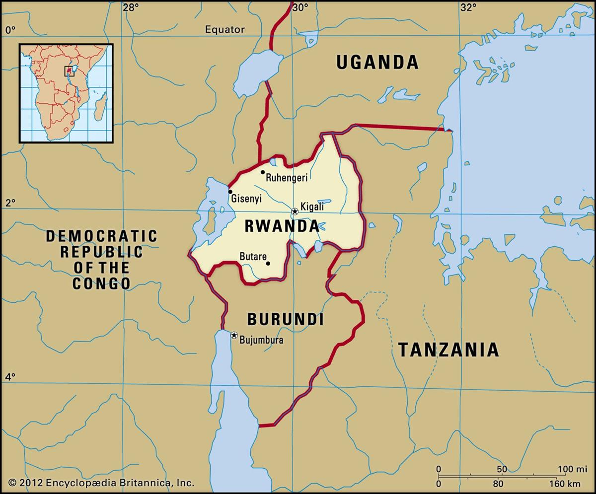 Bản đồ nước Cộng hòa Rwanda (Rwanda Map) khổ lớn năm 2023