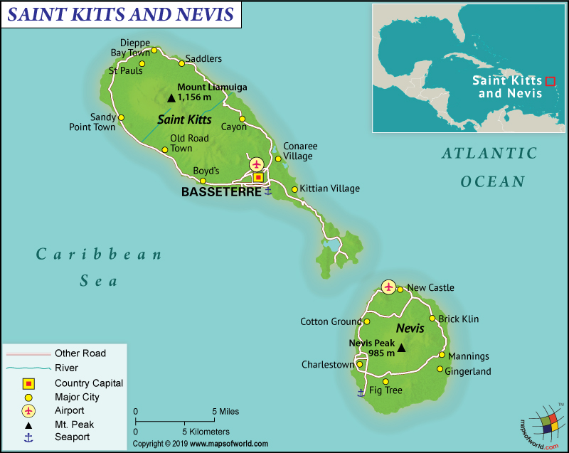Bản đồ nước Saint Kitts và Nevis (Saint Kitts and Nevis Map) năm 2022