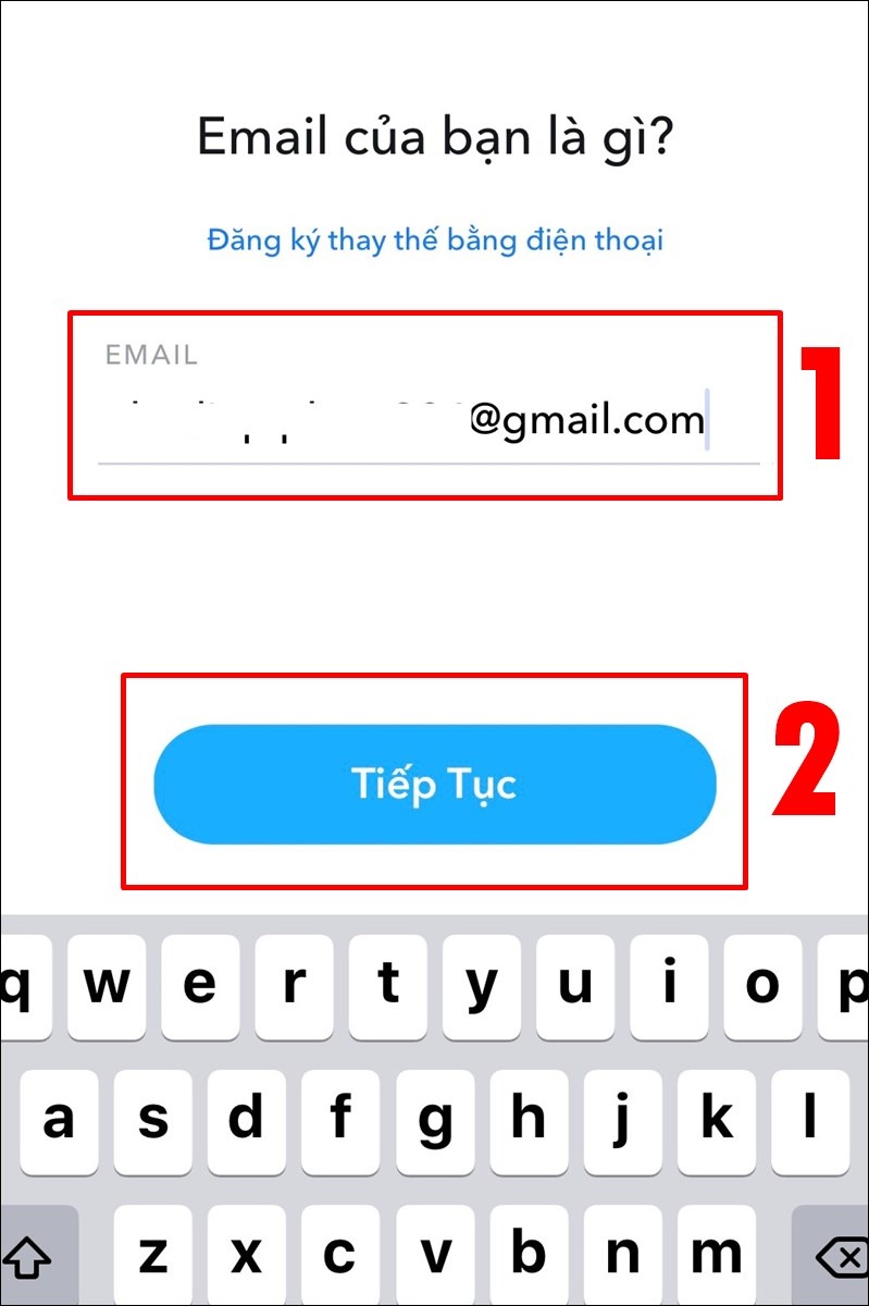 Nhập tài khoản Email còn hiệu lực của bạn và nhấn Tiếp tục Nhập tài khoản Email còn hiệu lực của bạn và nhấn Tiếp tục
