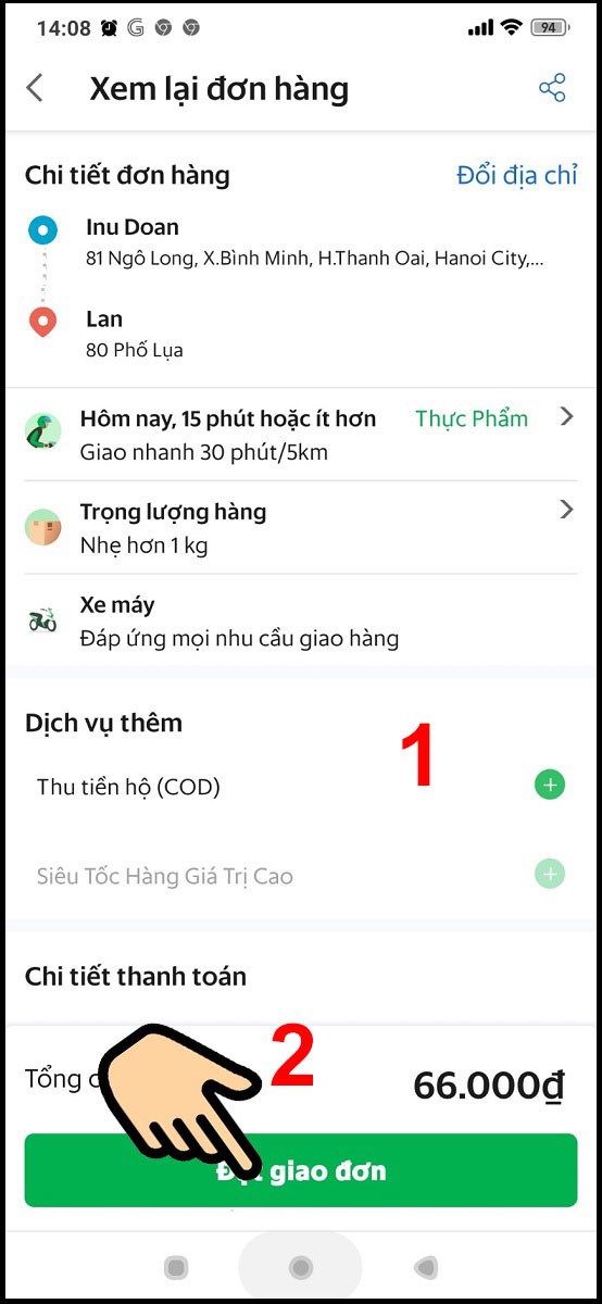 Nhập số Tiền thu hộ (COD), bấm Đặt giao đơn Nhập số Tiền thu hộ (COD), bấm Đặt giao đơn