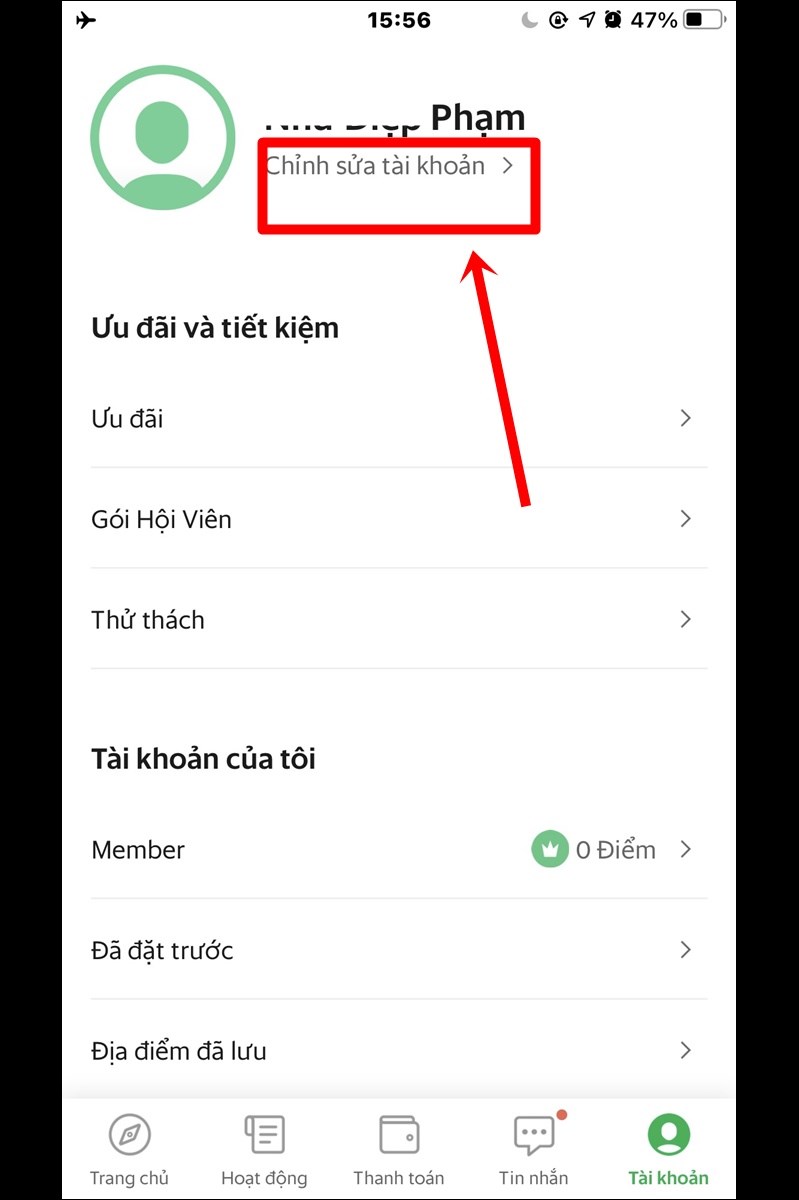 Chọn Chỉnh sửa tài khoản Chọn Chỉnh sửa tài khoản