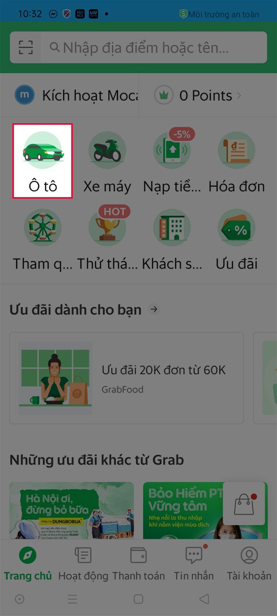 Chọn mục Ô tô ở giao diện trang chủ Chọn mục Ô tô ở giao diện trang chủ