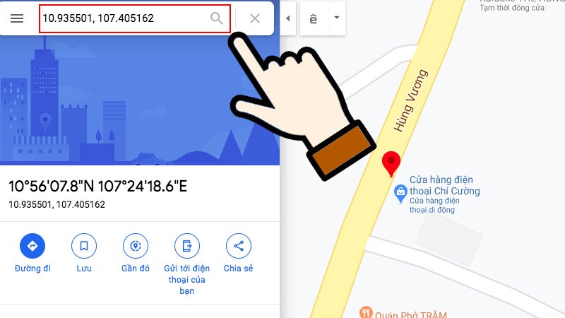 Bạn nhập tọa độ vào thanh tìm kiếm trên Google map để tìm vị trí cụ thể nào đó