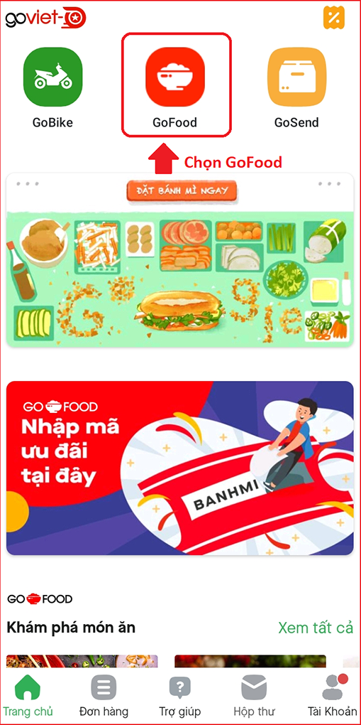 Klicken Sie auf GoFood, um den Bestellservice zu nutzen