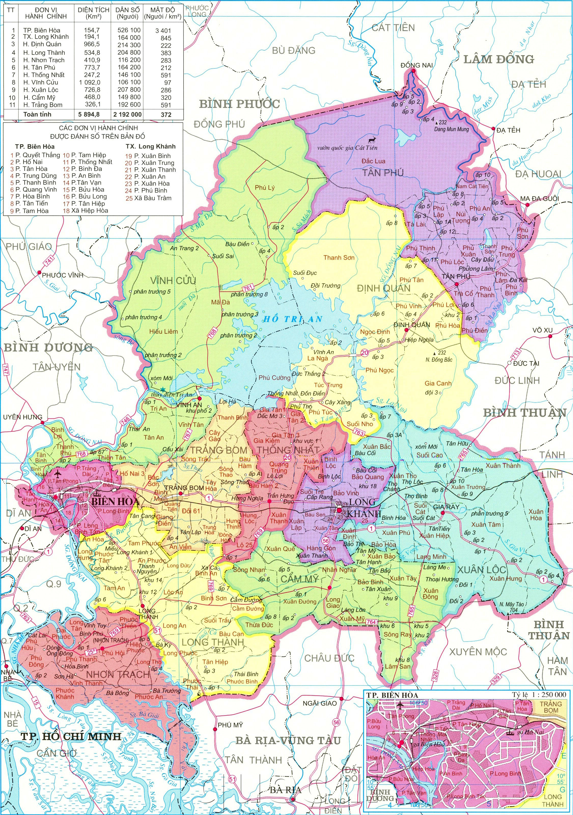 Bản đồ vị trí các thành phố, huyện, xã trên địa bàn tỉnh Đồng Nai