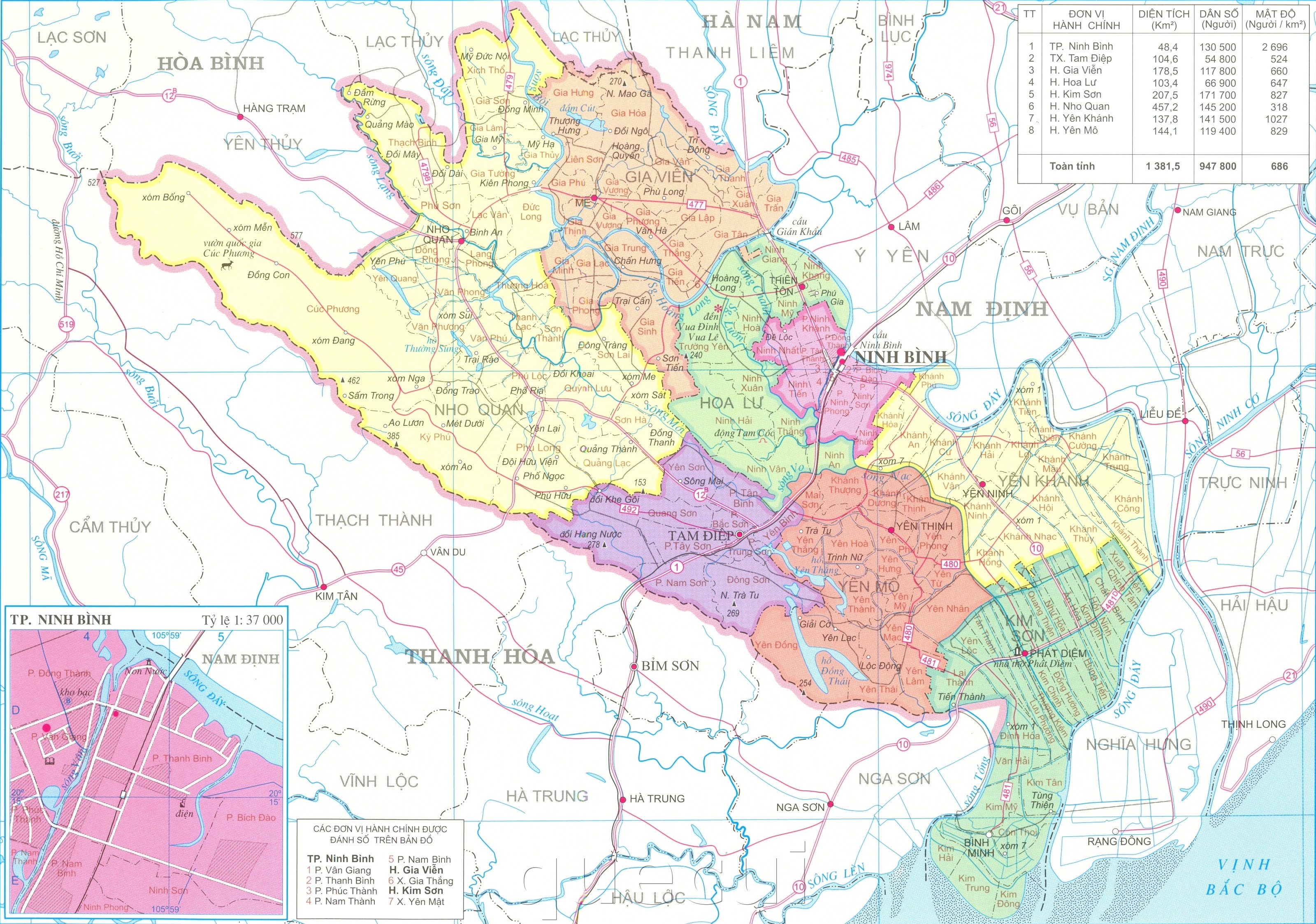 Bản đồ các địa điểm du lịch tại tỉnh Ninh Bình