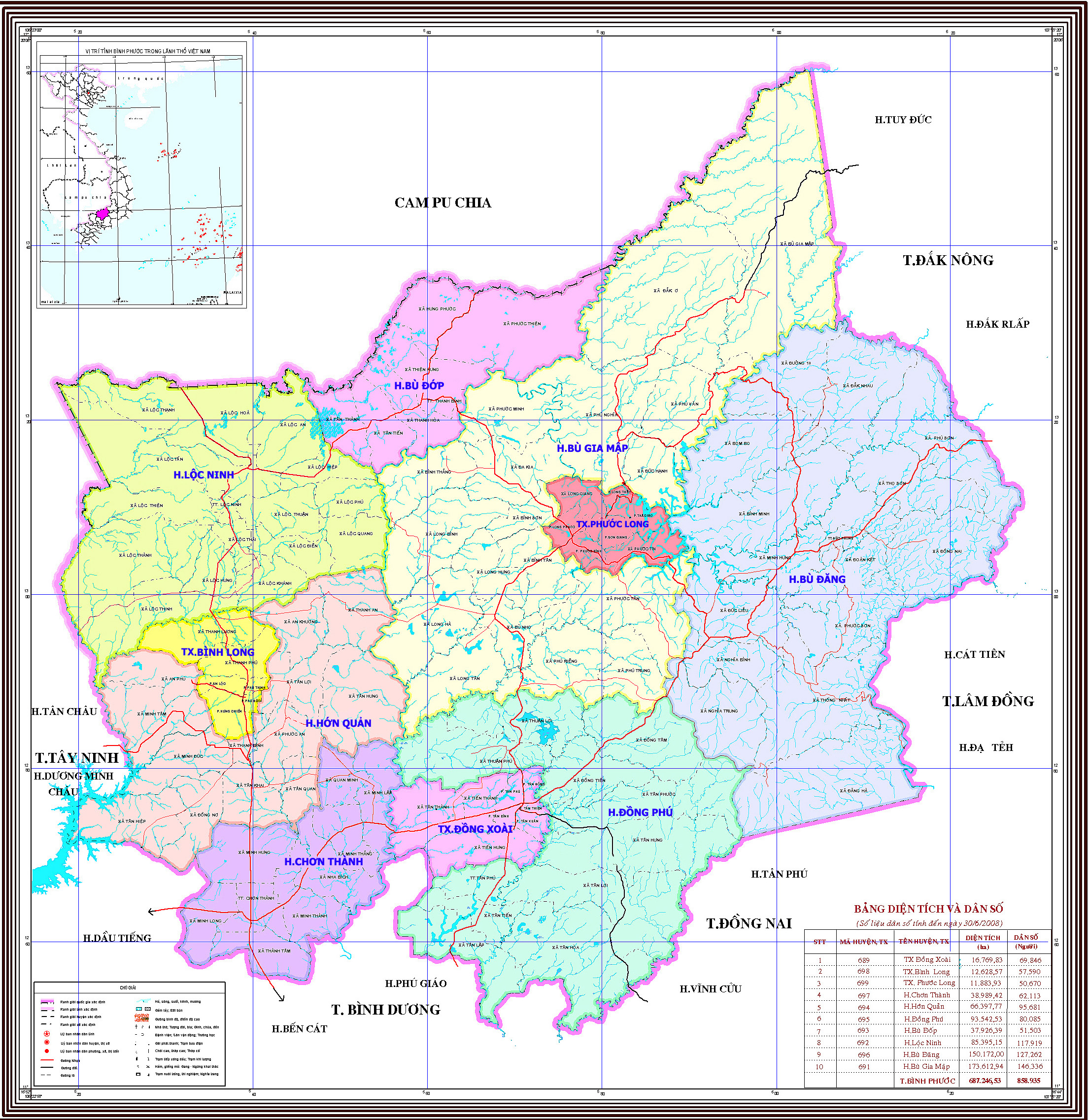 Bình Phước bản đồ hành chính:
Bản đồ hành chính của Bình Phước được cập nhật đầy đủ, chi tiết và phân loại rõ ràng, giúp bạn tìm kiếm dễ dàng các địa điểm và khu vực quan trọng nhất trong tỉnh.
