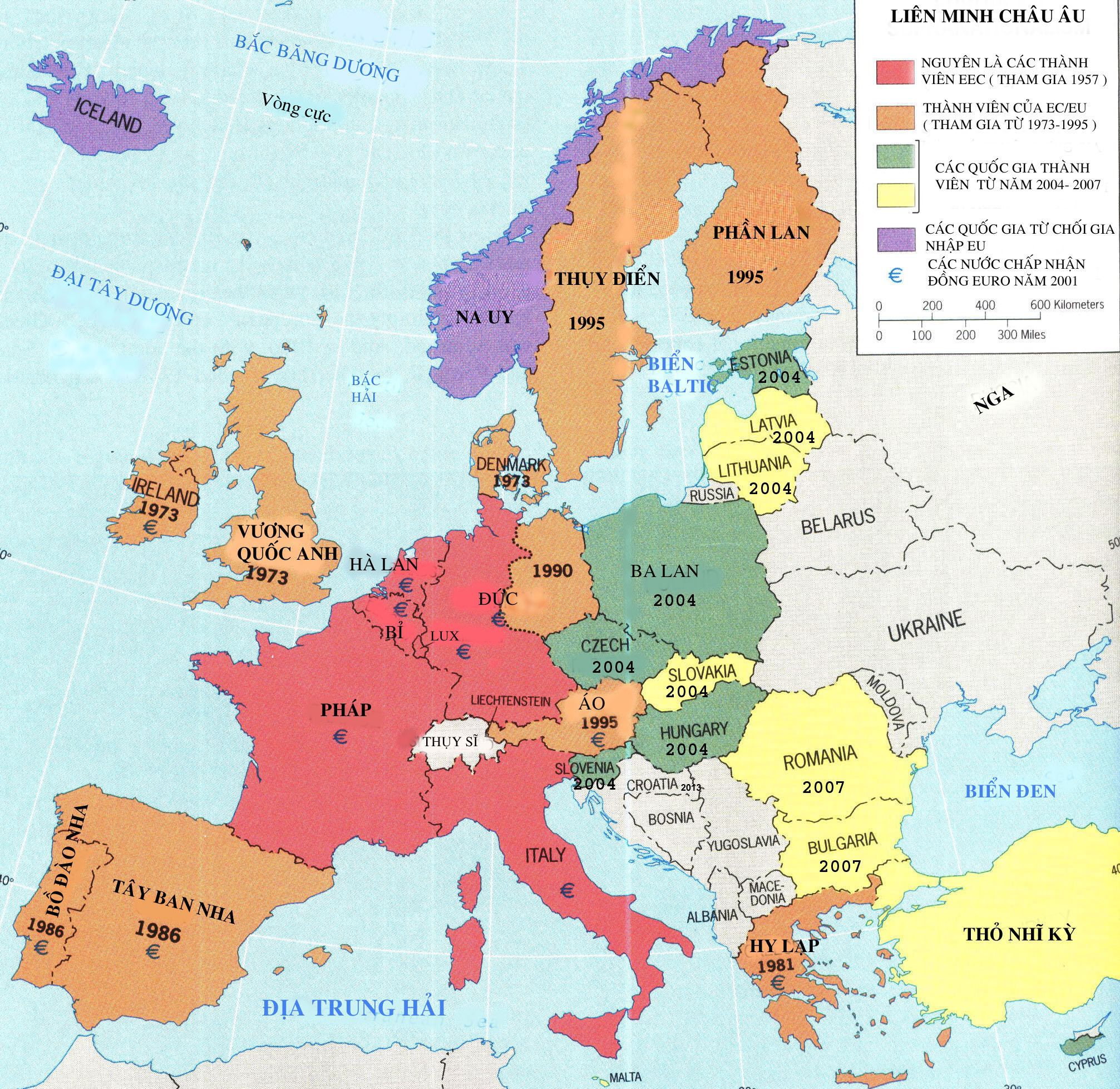 Bản đồ các nước Châu Âu bằng tiếng Việt