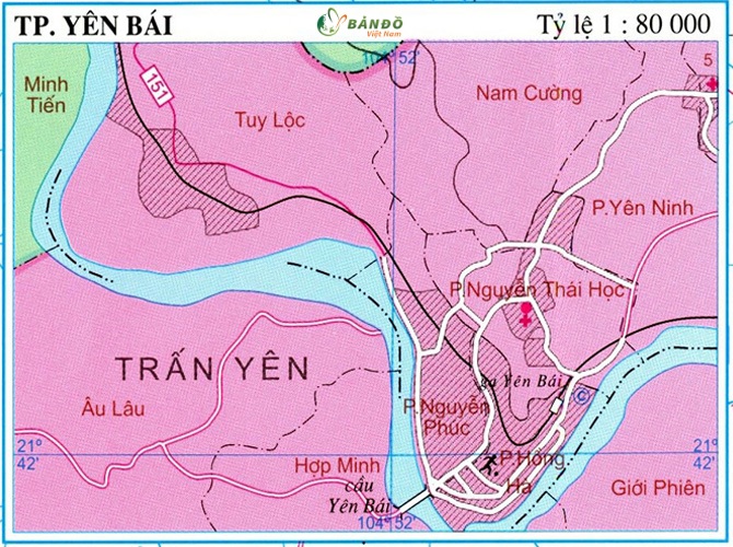 Bản đồ hành chính các phường tại Thành phố Yên Bái