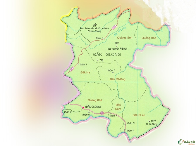 Bản đồ hành chính các xã tại Huyện Đắk Glong    
