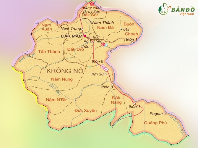 Bản đồ hành chính các xã tại Huyện Krông Nô    