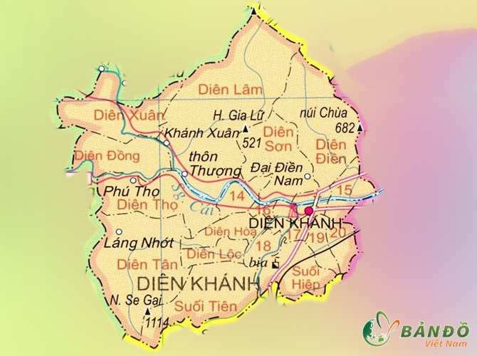 Bản đồ hành chính các xã tại Huyện Diên Khánh    