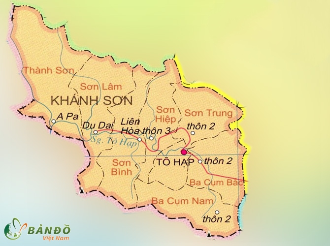 Bản đồ hành chính các xã tại Huyện Khánh Sơn    