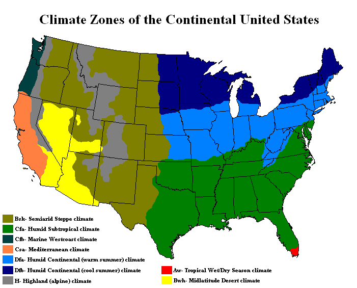 Bản đồ các vùng khí hậu của Hoa Kỳ lục địa