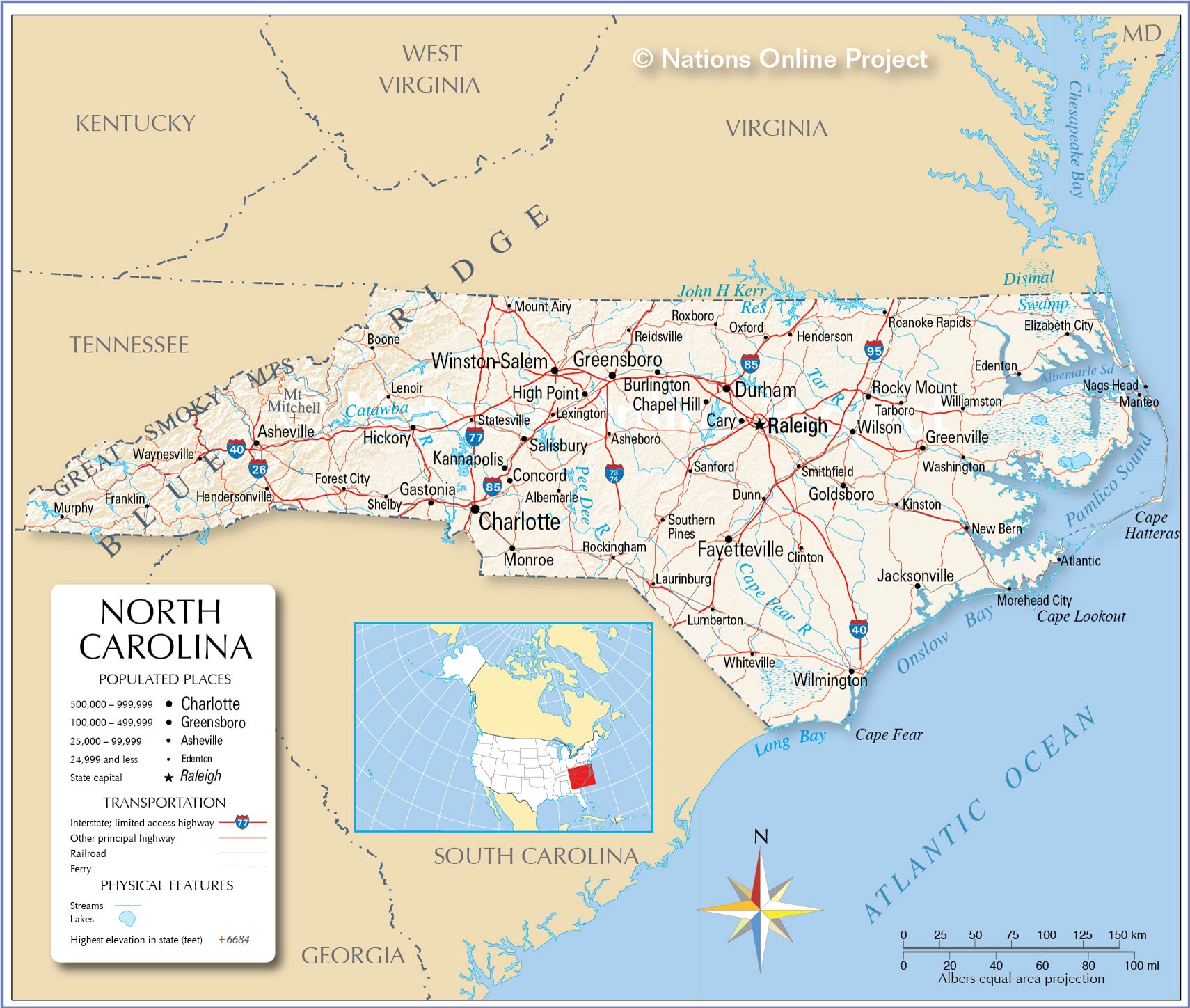 Bản đồ tiểu bang North Carolina