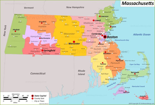 Bản đồ tiểu bang Massachusetts