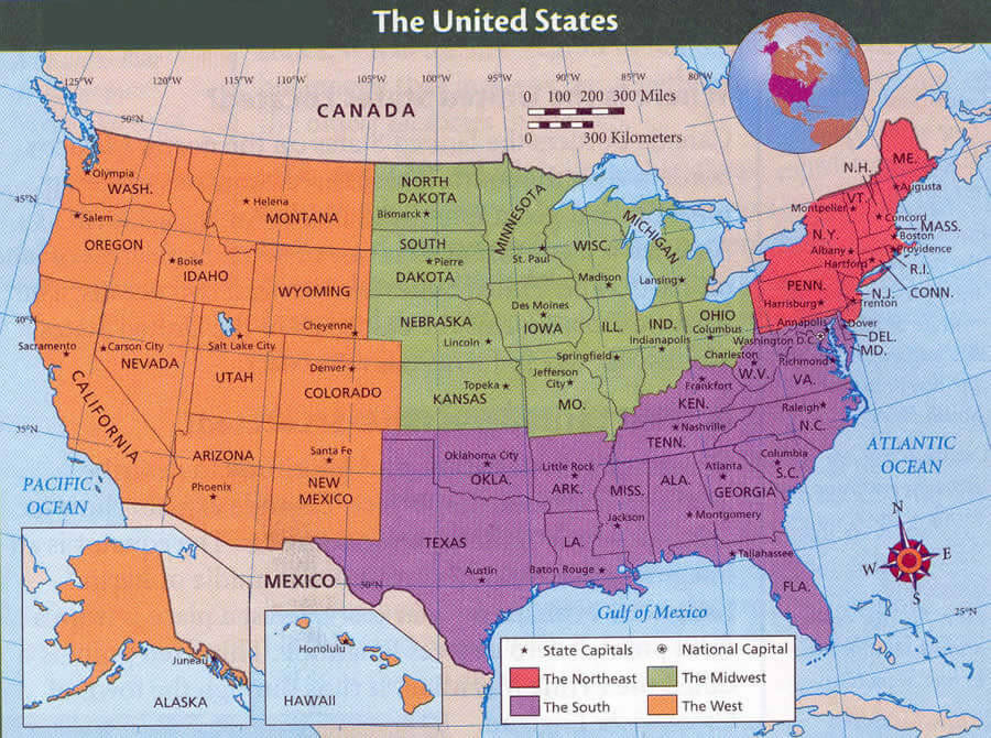 Bản đồ phân chia theo vùng địa lý tại nước Mỹ