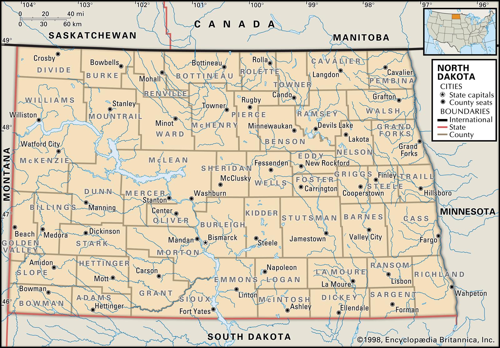 Bản đồ tiểu bang North Dakota