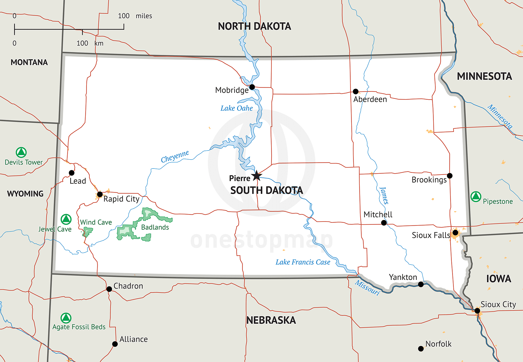 Bản đồ tiểu bang South Dakota