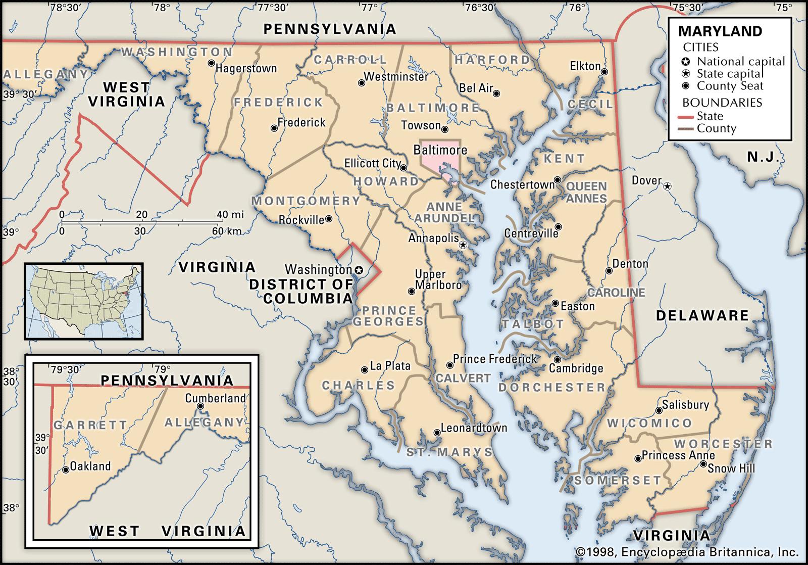 Bản đồ tiểu bang Maryland