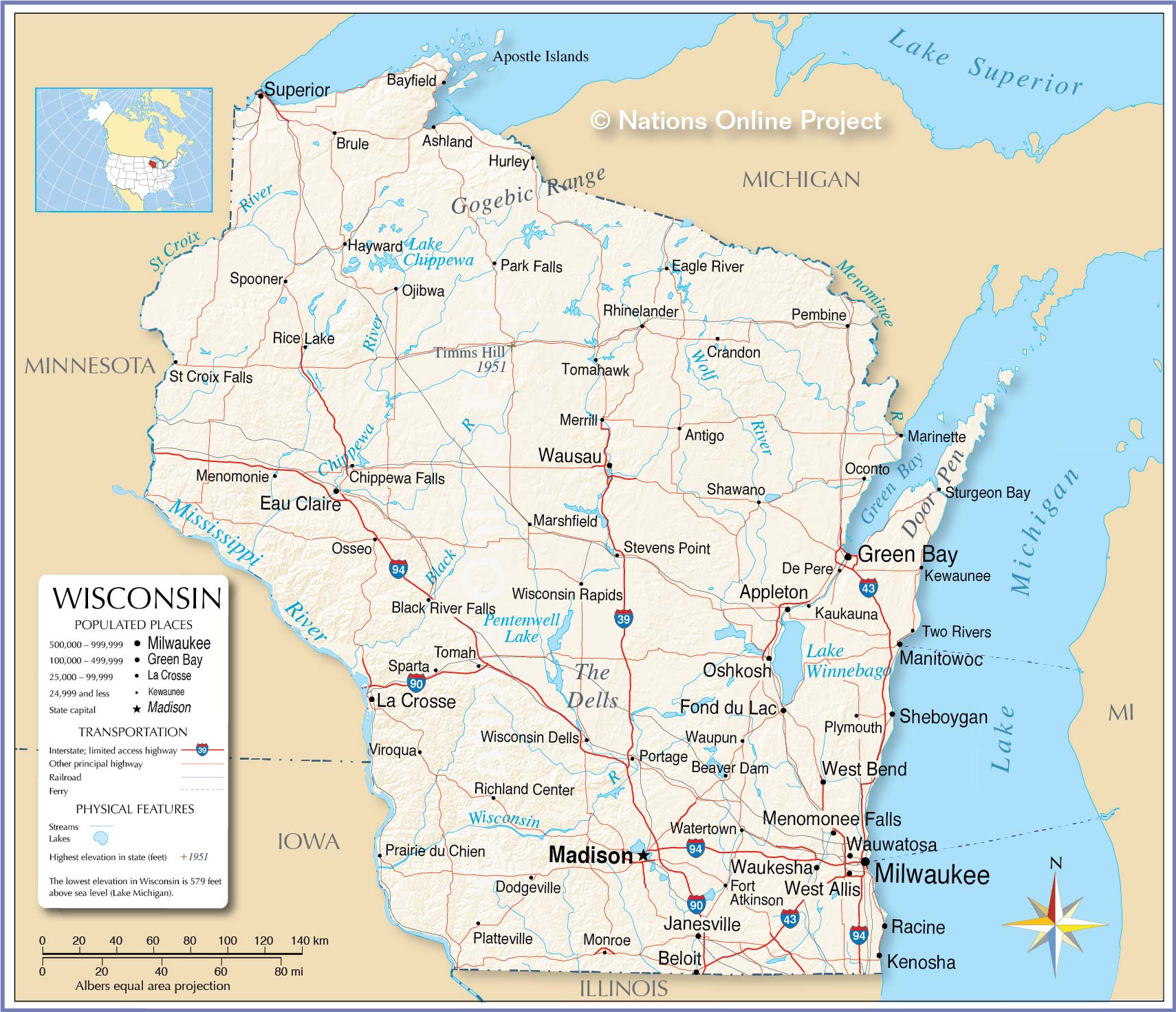 Bản đồ bang Wisconsin