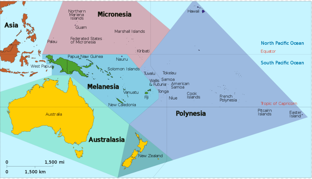 Bản đồ các khu vực của châu Đại Dương