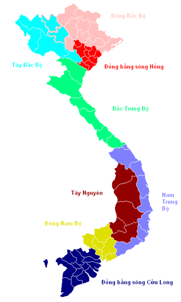 Bản đồ Đông Nam Bộ (Màu cam) ở trên bản đồ Việt Nam