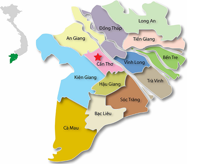 Bản đồ các tỉnh thuộc đồng bằng sông Cửu Long