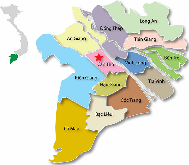 Bản đồ Đồng bằng sông Cửu Long (13 tỉnh Miền Tây) khổ lớn