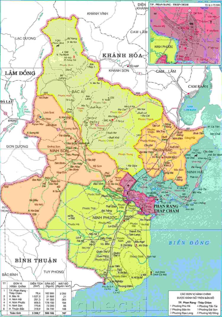 Bản đồ hành chính các xã, huyện, thành phố trên địa bàn tỉnh Ninh Thuận năm 2022