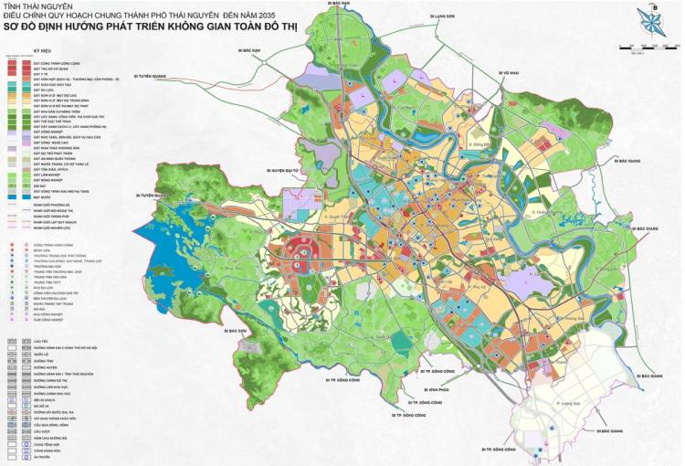 Bản đồ quy hoạch định hướng không gian phát triển thành phố Thái Nguyên