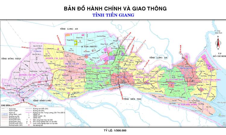 Bản đồ hành chính và giao thông của tỉnh Tiền Giang