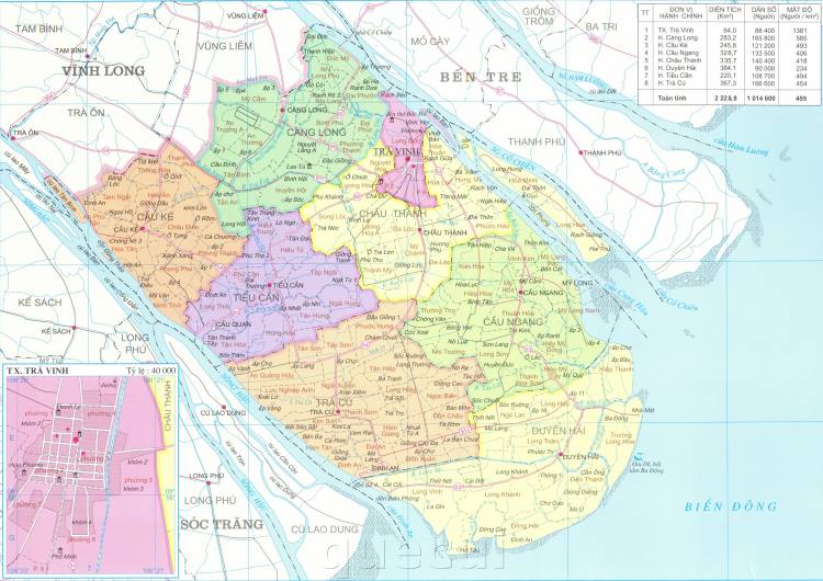Bản đồ hành chính các xã, huyện, thành phố tại tỉnh Trà Vinh năm 2021