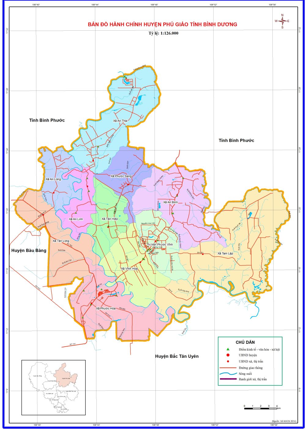 Bản đồ hành chính huyện Phú Giáo mới nhất, Click vào phóng to