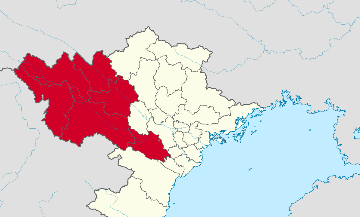 Vị trí vùng Tây Bắc Bộ (Màu đỏ)