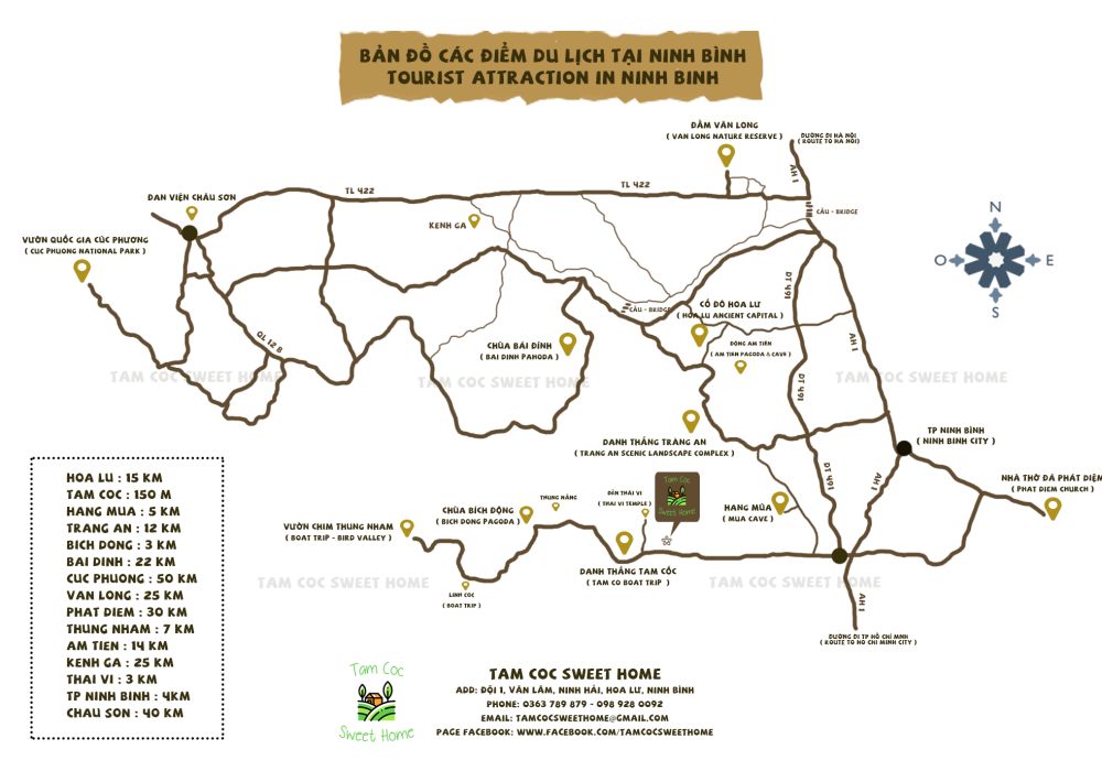 Bản đồ các địa điểm du lịch tại tỉnh Ninh Bình